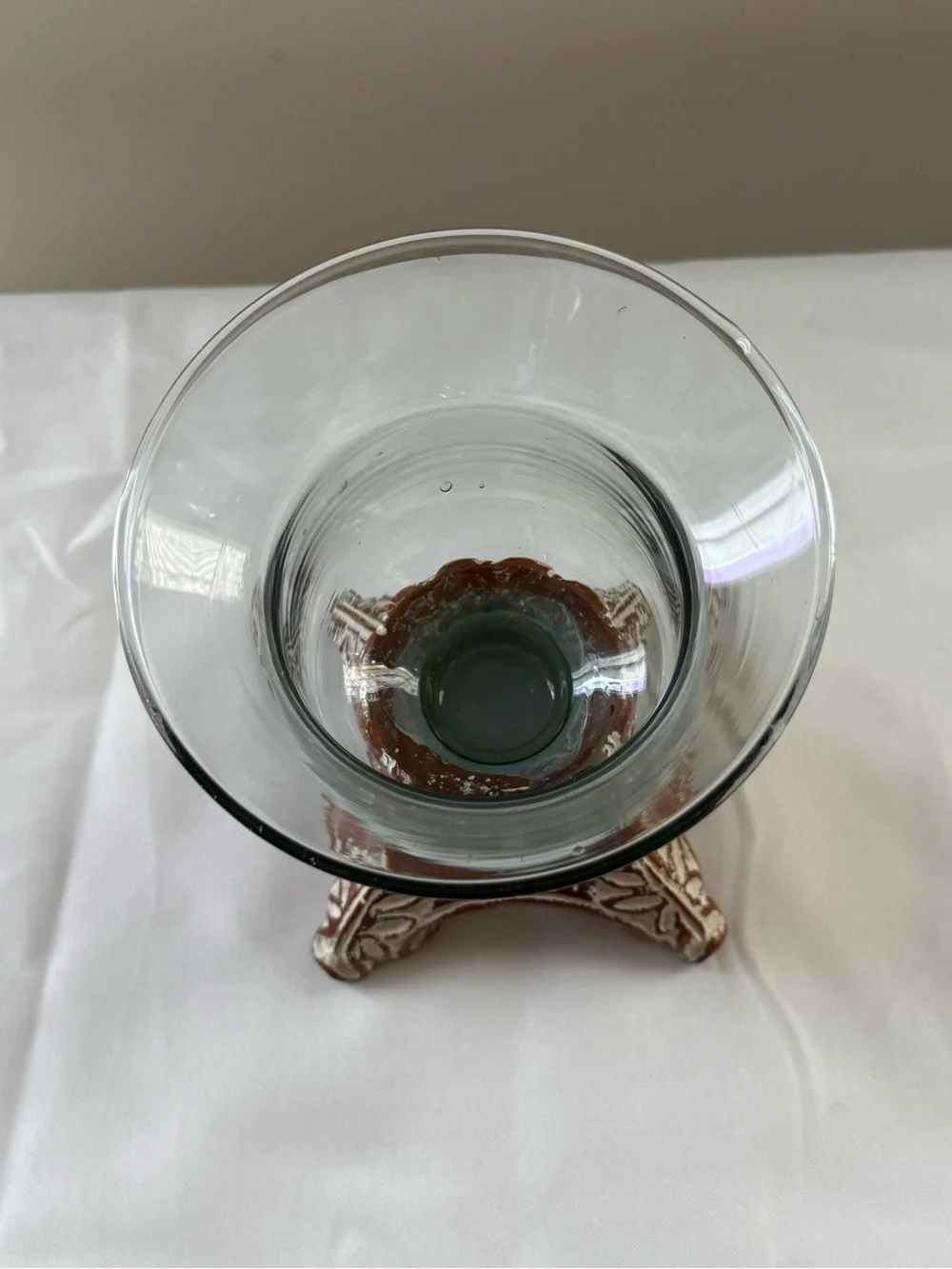 Southern Living Brown and Cream distressed Pedestal Bell Jar Candleholder